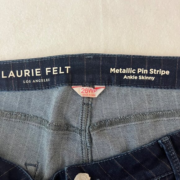 Laurie Felt Women Metallic Pinstripe Ankle Skinny Navy Jeans 26WP Mid-Rise NWT - Picture 6 of 12